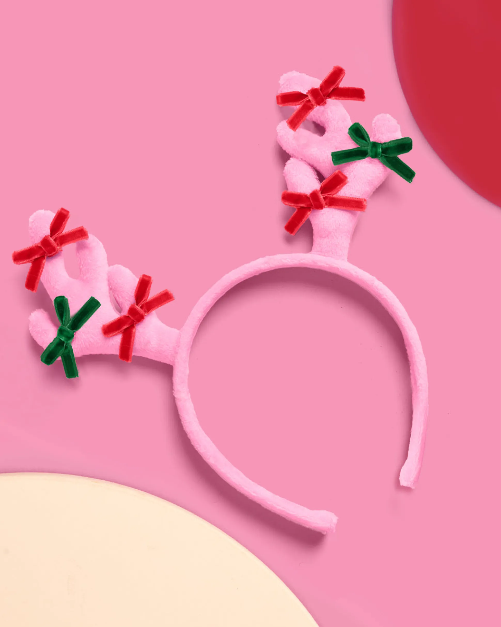 Pink Rein-dear Headband - stuffed velvet headband