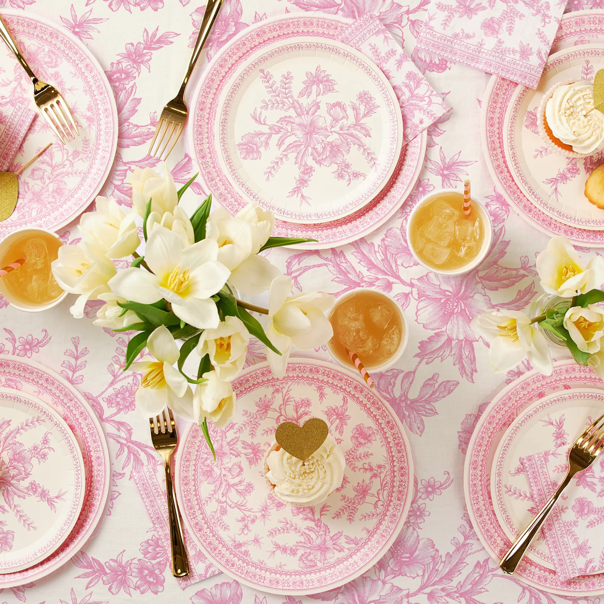 Pink Toile Paper Tablecloth