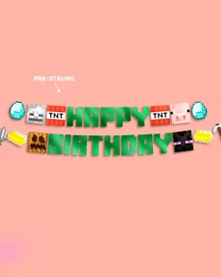 Pixel Mining Birthday Banner - mirrored green banner