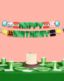 Pixel Mining Birthday Banner - mirrored green banner