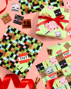 Pixel Mining Wrapping Paper Set - 12 sheets + 16 tags
