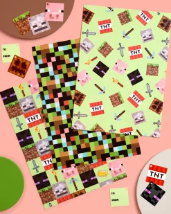 Pixel Mining Wrapping Paper Set - 12 sheets + 16 tags