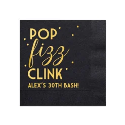 Pop Fizz Clink Personalized Cocktail Napkin, Gold Foil