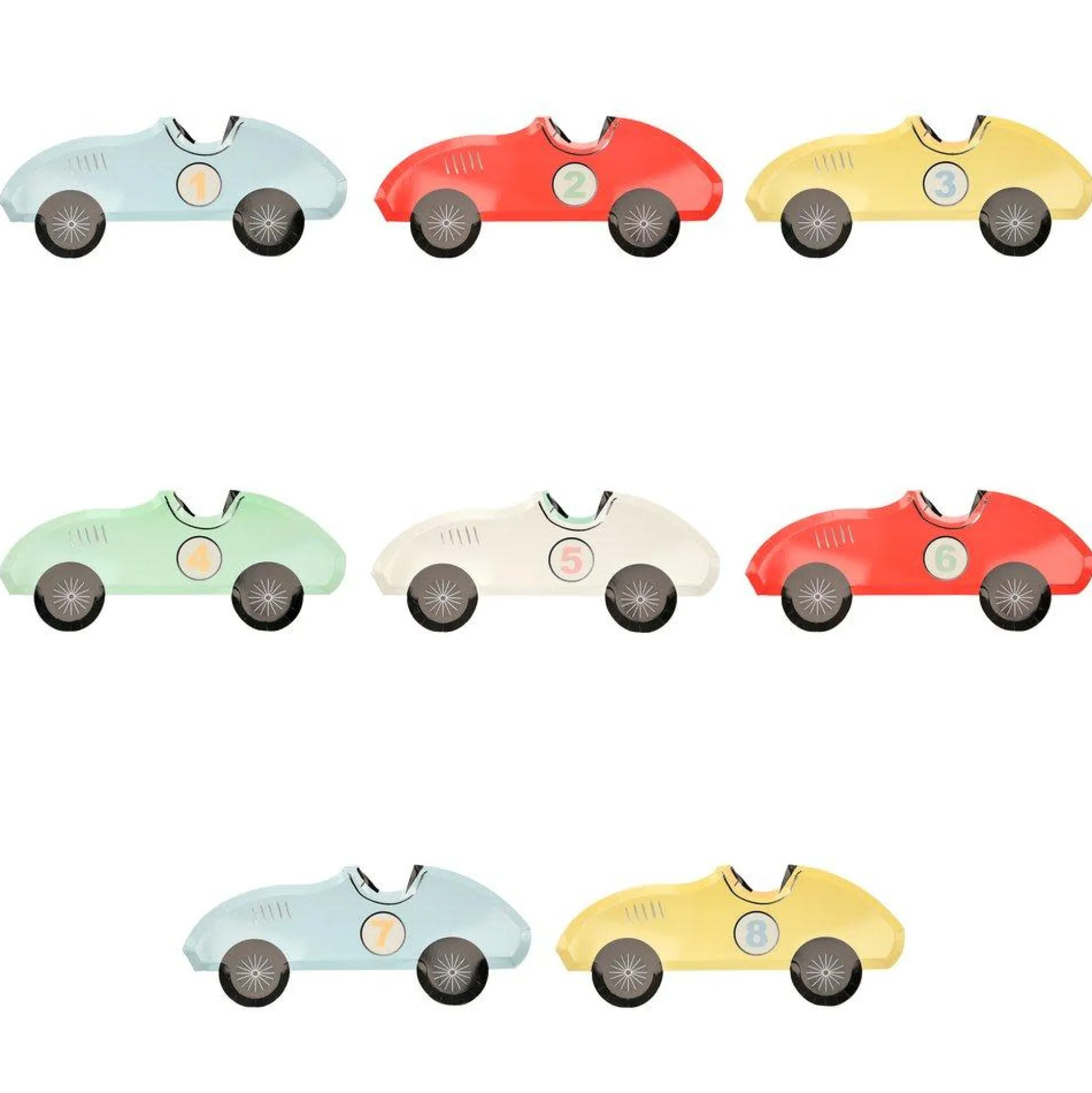 Race Car Plates, Assorted Pack of 8