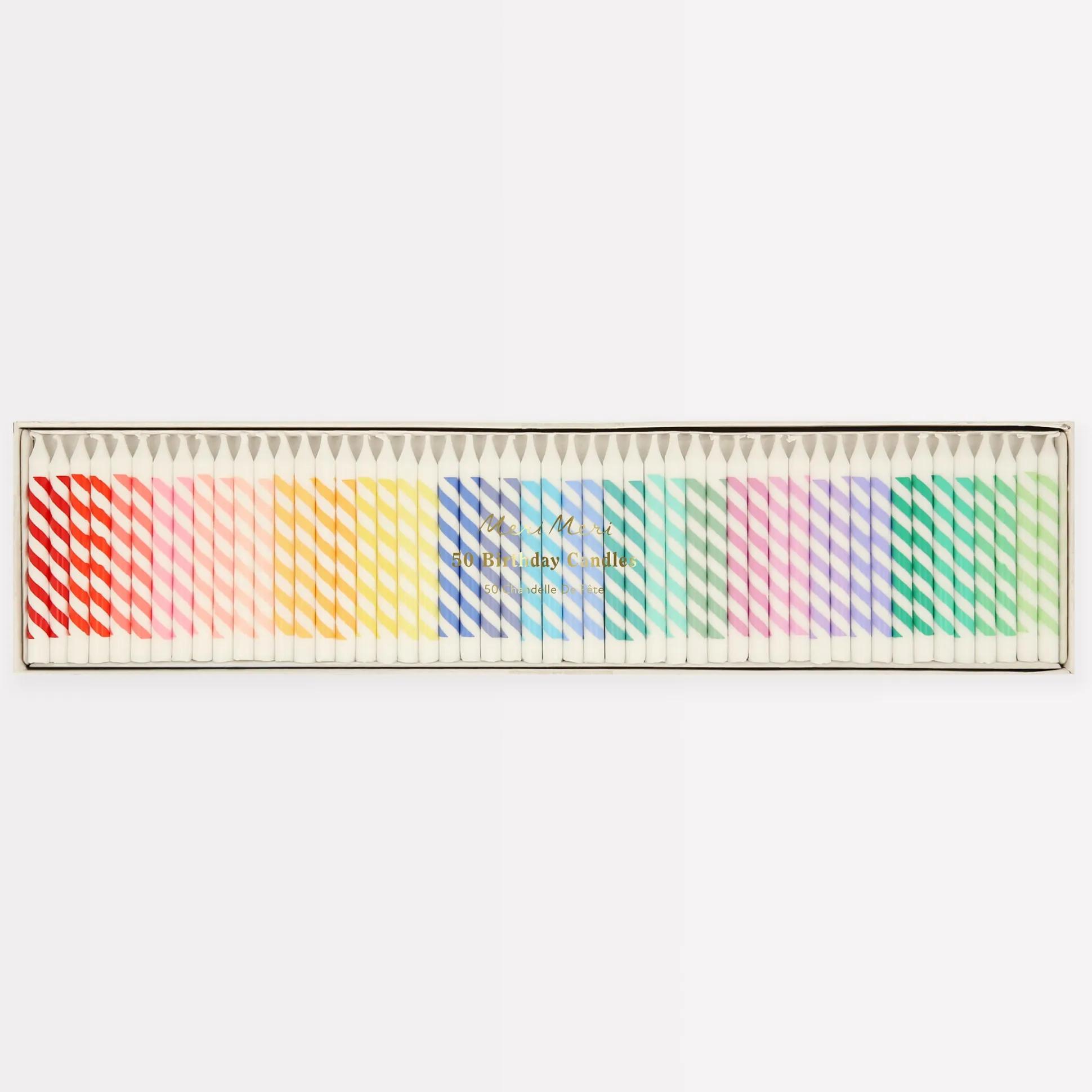 Rainbow Striped Mini Candles, Pack of 50