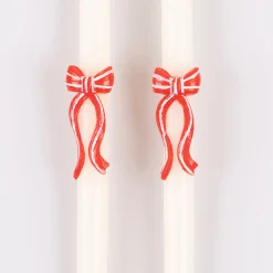 Red Stripy Bow Table Candles, Pack of 2