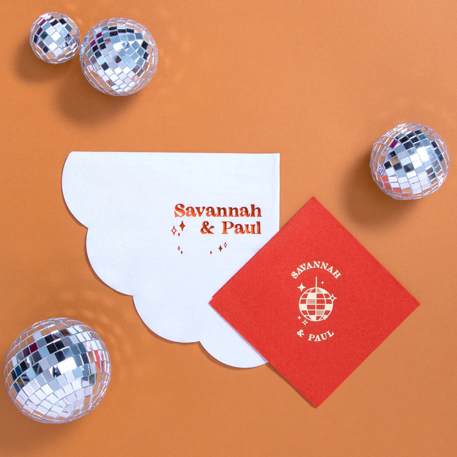 Retro Disco Ball Cocktail Napkin, White Foil