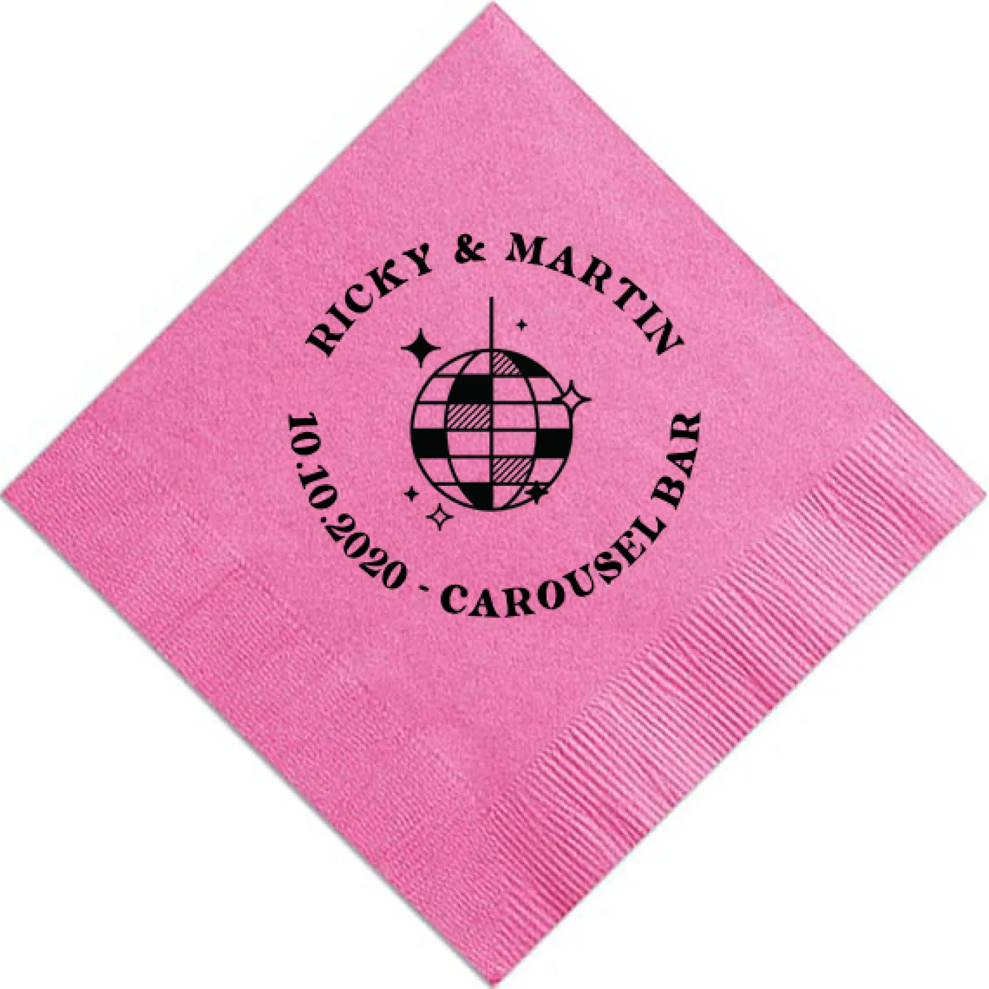 Retro Disco Ball Cocktail Napkin, Black Foil