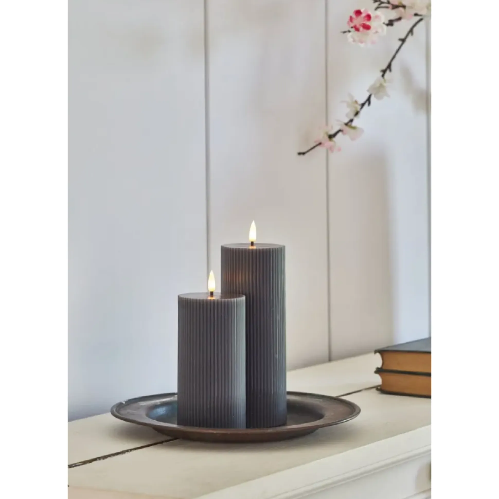 Ribbed Pillar Candles, Set of 3