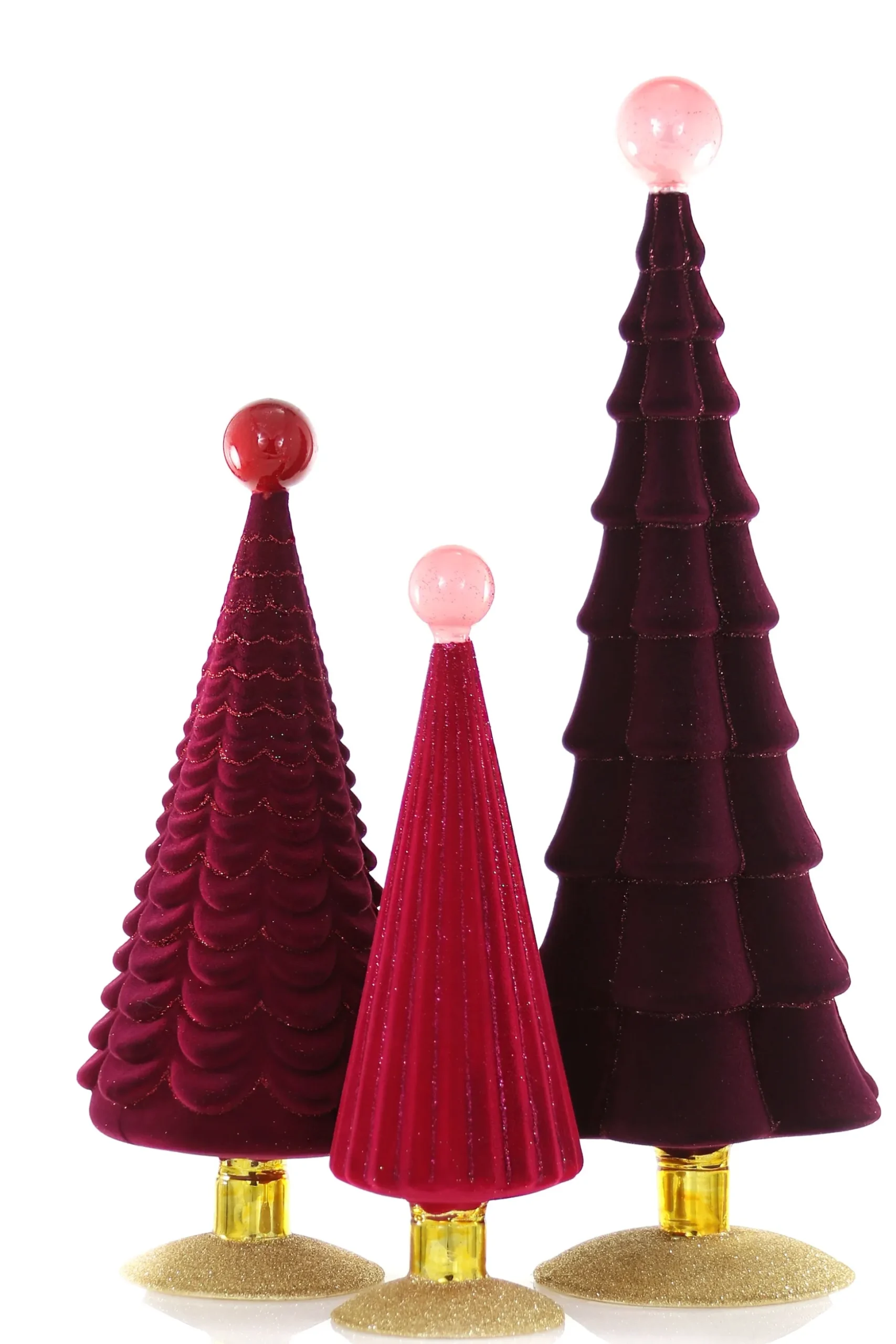 Rose Crushed Velvet Trees, Set of 3