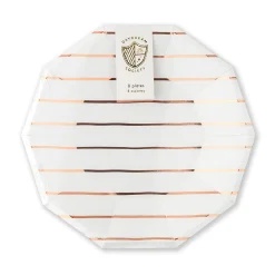 Rose Gold Frenchie Striped Large Plates, Pack of 8