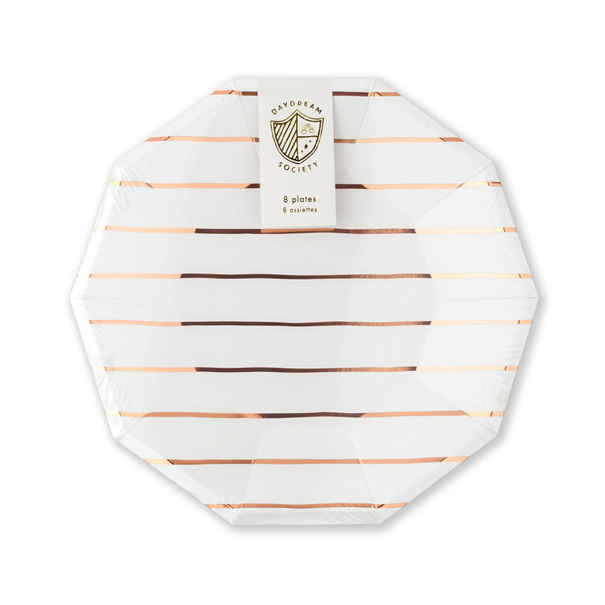 Rose Gold Frenchie Striped Small Plates, Pack of 8