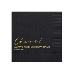 Script Cheers Custom Cocktail Napkin, Gold Foil