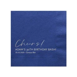 Script Cheers Custom Cocktail Napkin, Silver Foil