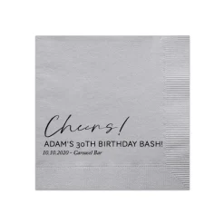 Script Cheers Custom Cocktail Napkin, Black Foil