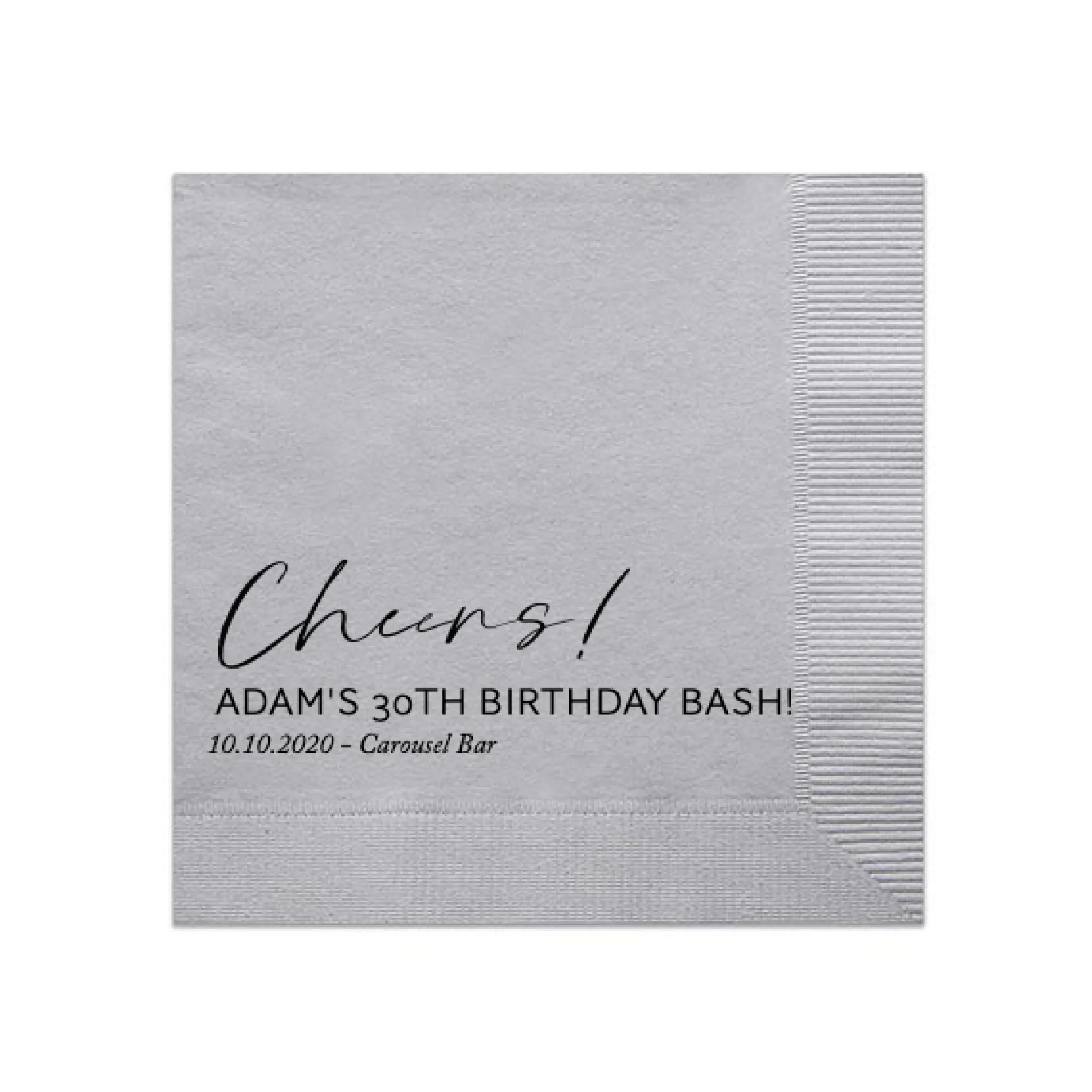 Script Cheers Custom Cocktail Napkin, Black Foil