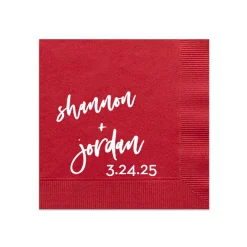 Script Names And Date Napkin, White Foil