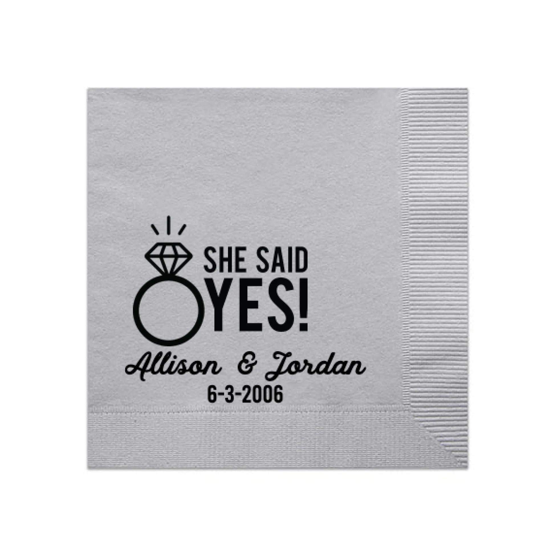 She Said Yes! Custom Napkin, Black Foil