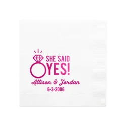 She Said Yes! Custom Napkin, Fuchsia Foil