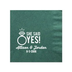 She Said Yes! Custom Napkin, White Foil
