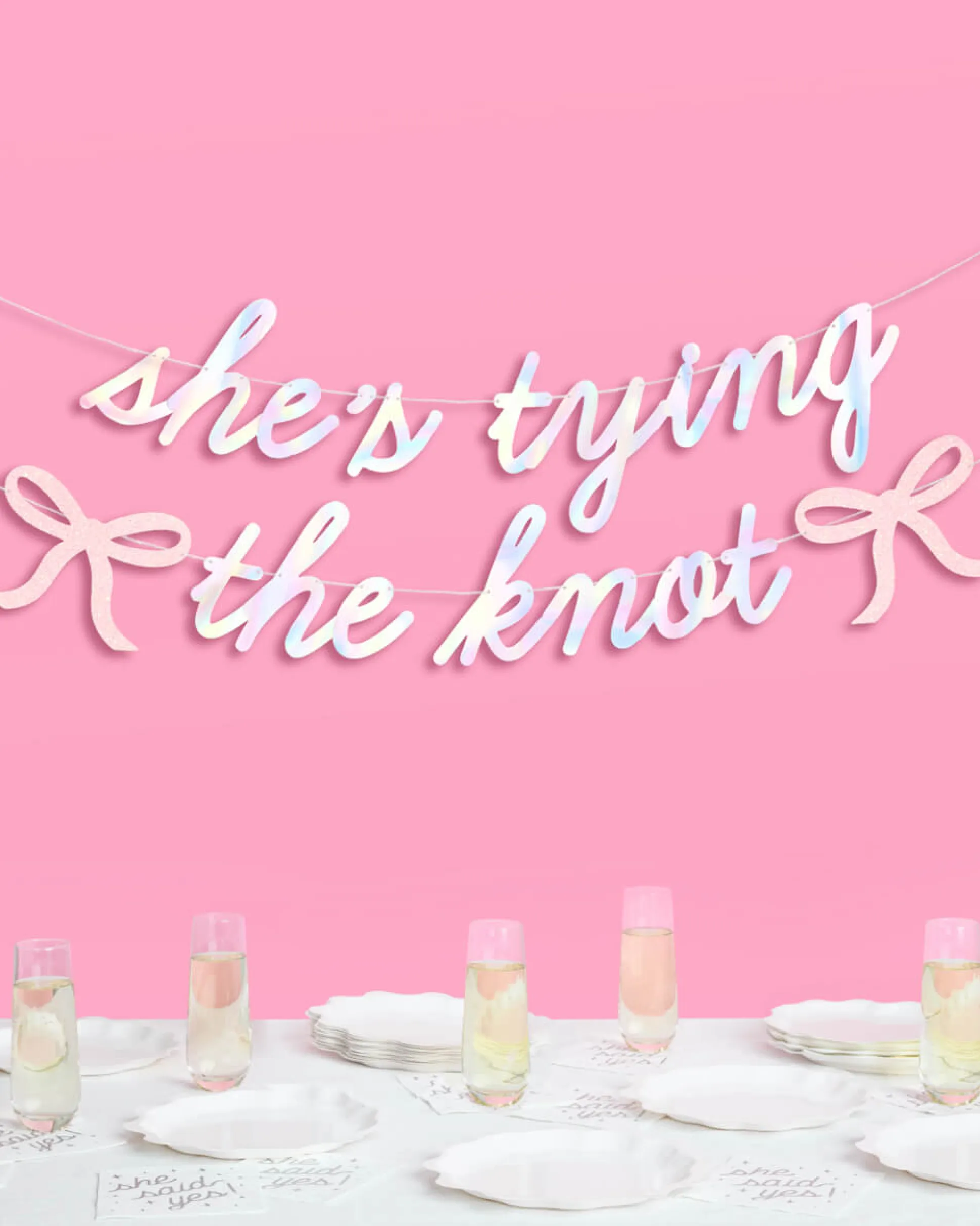 She's Tying the Knot Banner - iridescent foil banner