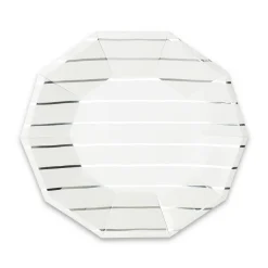 Silver Frenchie Striped Large Plates, Pack of 8