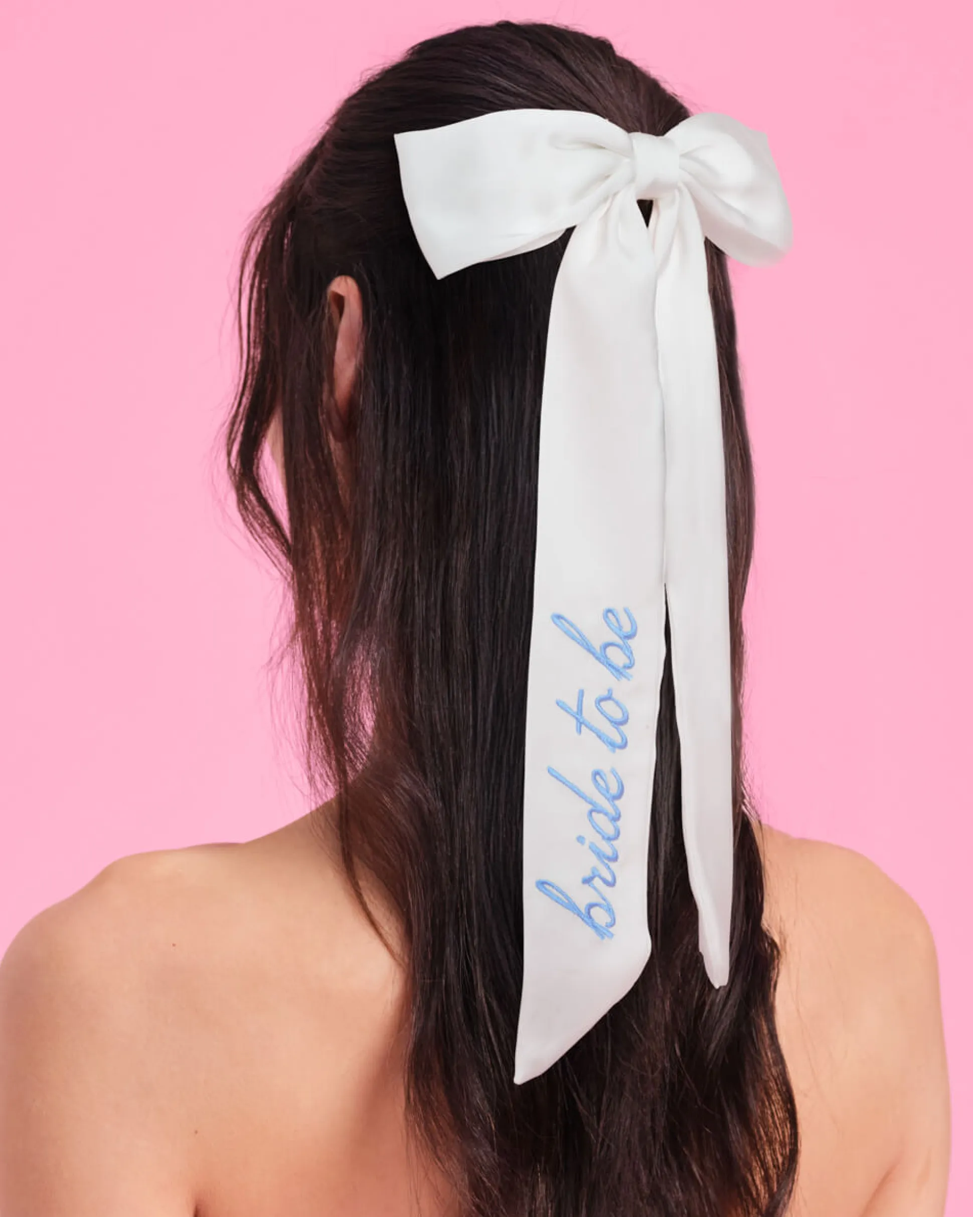 Something Blue Bow - White Satin Embroidered Bow