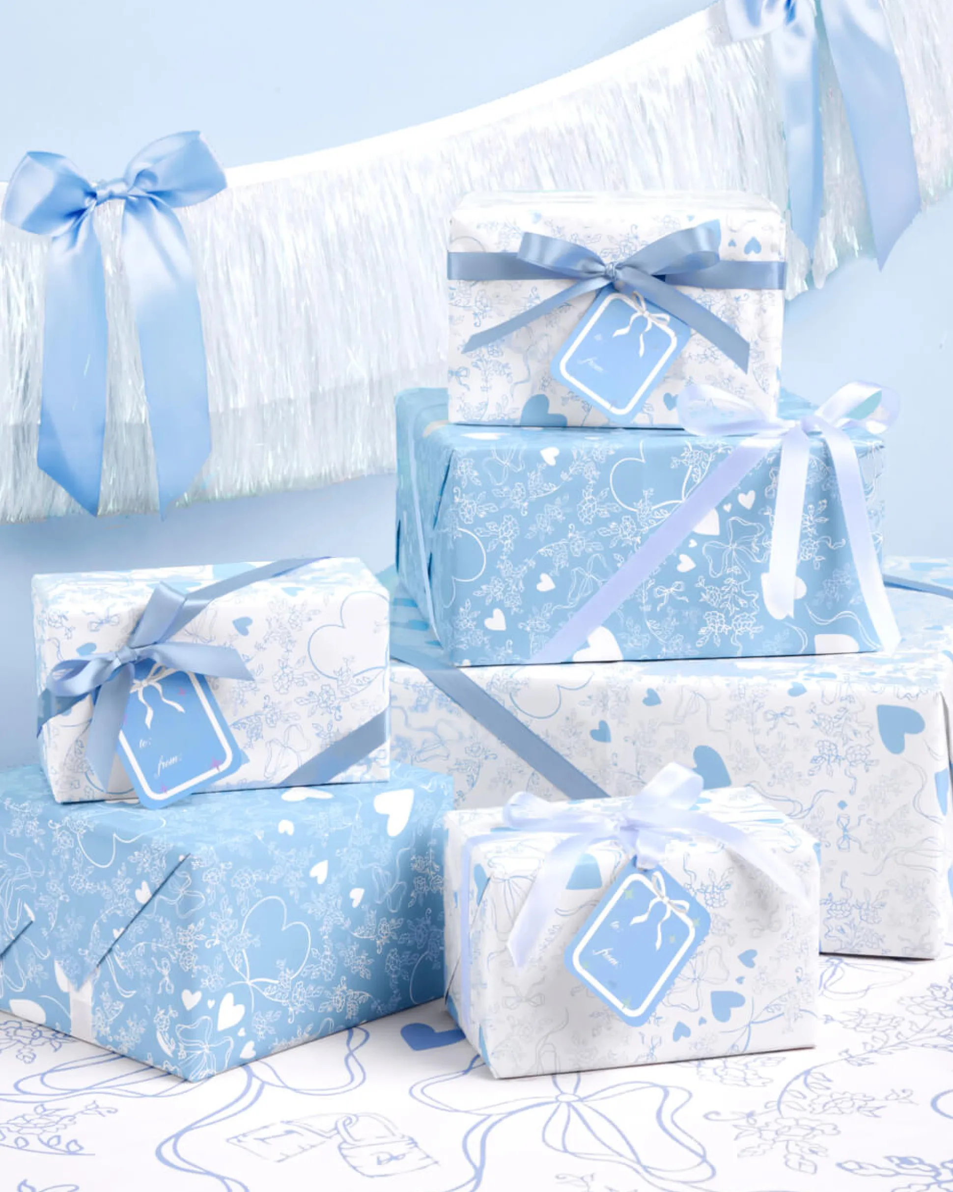 Something Blue Wrapping Paper Set - 12 sheets + 16 tags