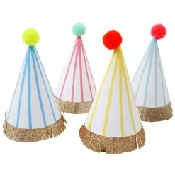 Stripe Pompom Party Hats, Assorted Pack of 8