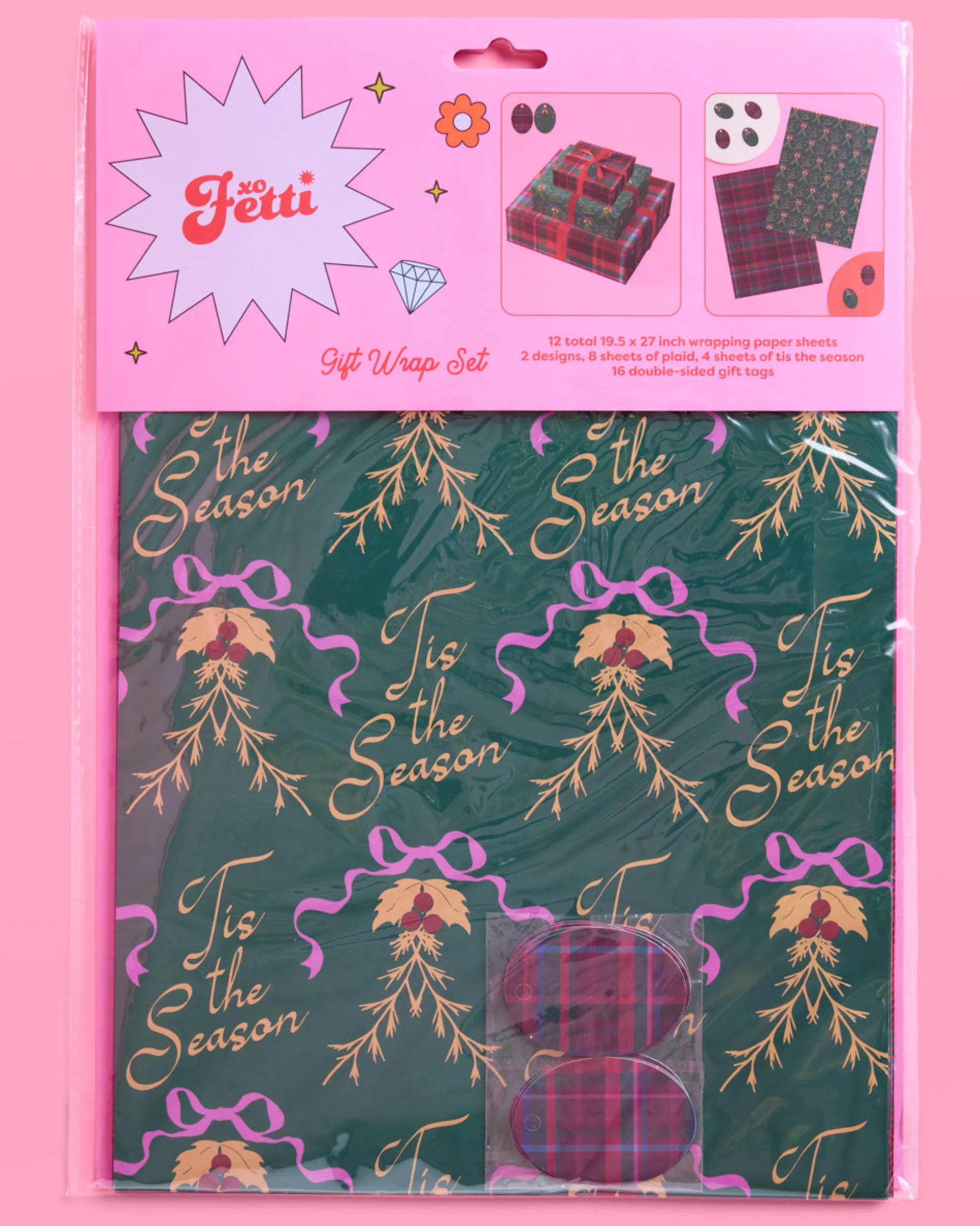 Tis the Season Wrapping Paper - 12 sheets + 16 tags