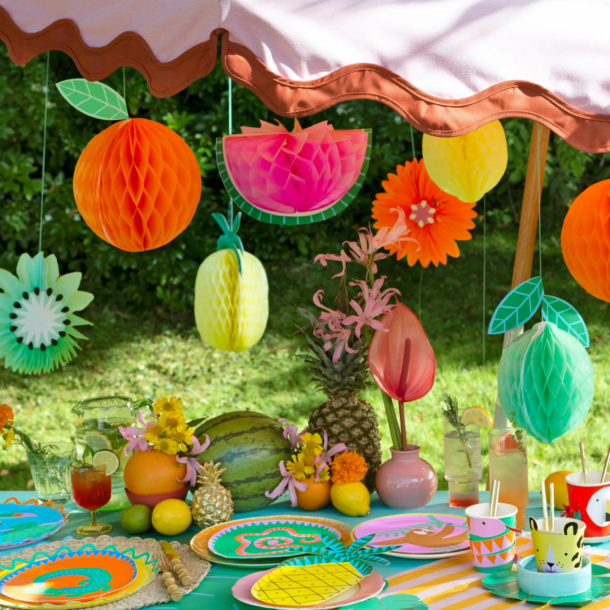 Tropical Fruit Honeycomb Decorations (x 7)