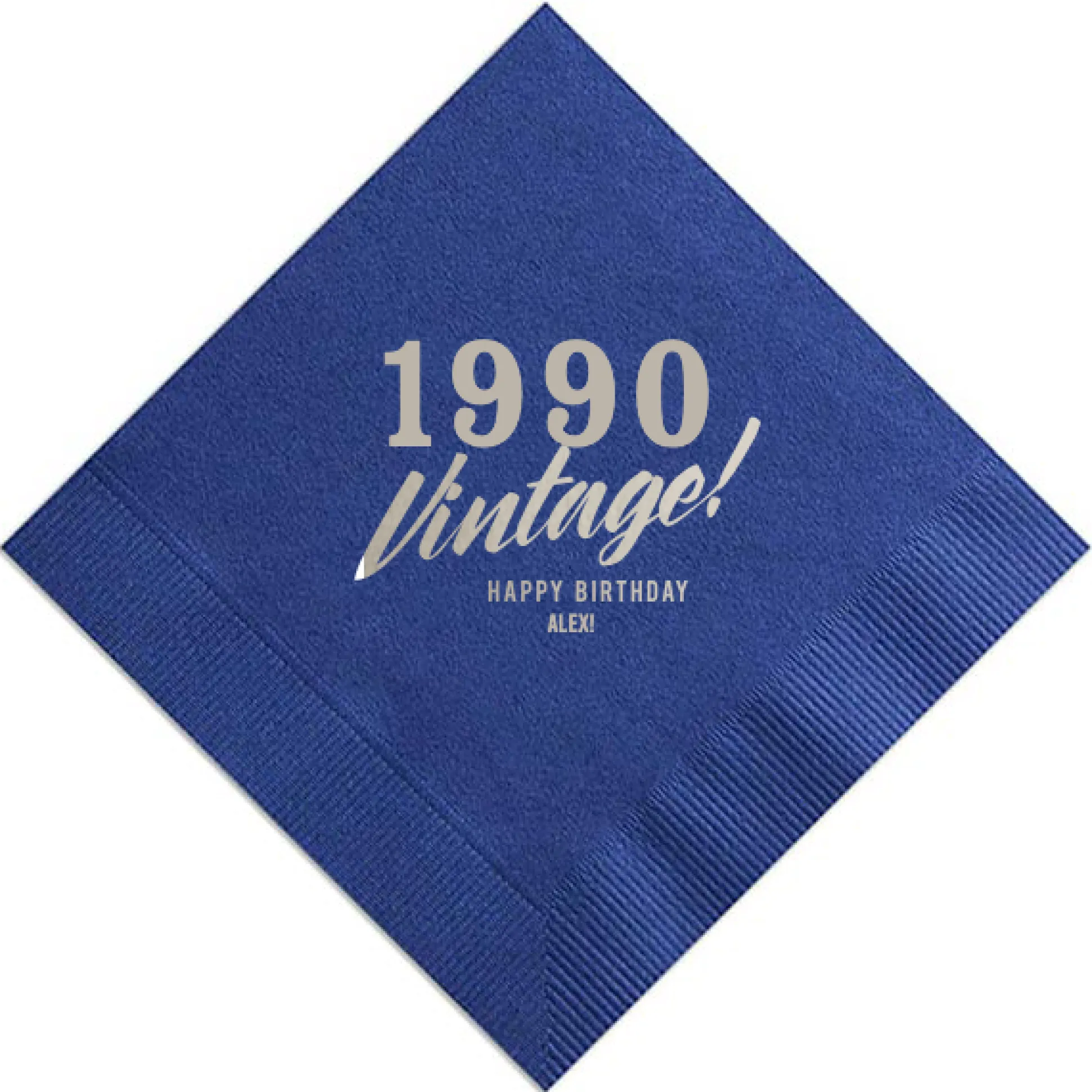 Vintage Birthday Custom Napkin, Silver Foil