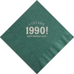 Vintage Bold Year Birthday Napkin, Silver Foil