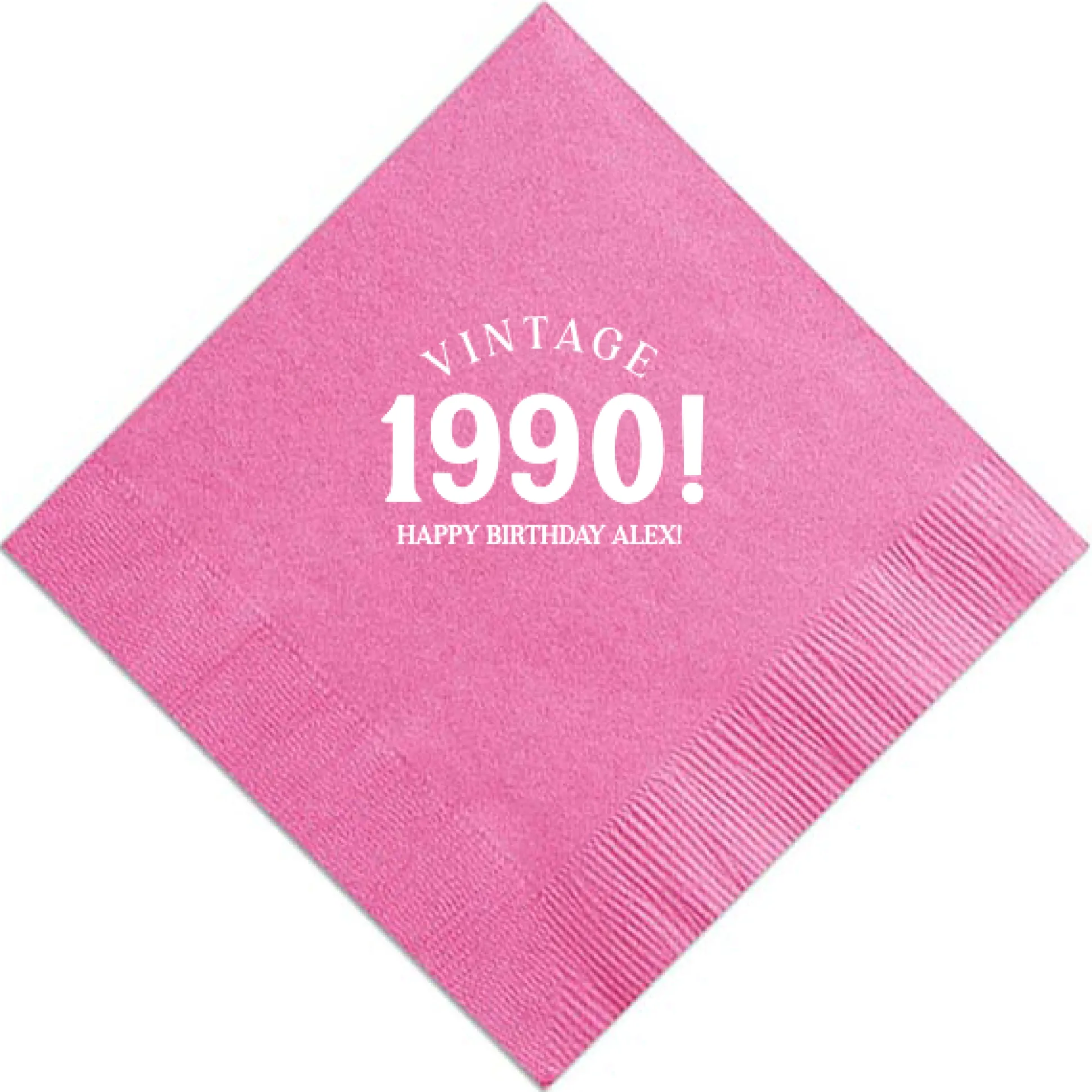 Vintage Bold Year Birthday Napkin, White Foil