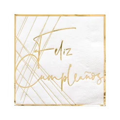 White Feliz Cumpleaño Large Napkins, Pack of 16