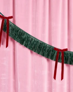Xmas Bow Banner - fringe + velvet bows