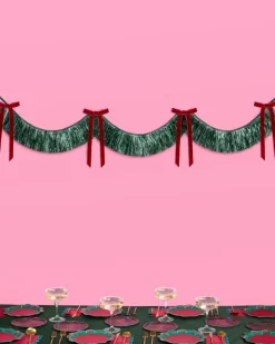 Xmas Bow Banner - fringe + velvet bows